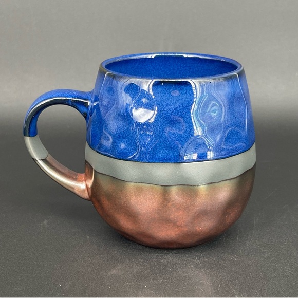 Potter's Corner Jayde Dip Royal Blue Dye Coffee Mug Hammered Bulb 16oz - Picture 1 of 10